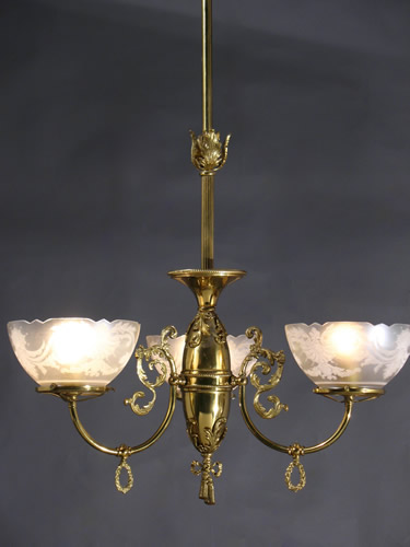 3-Light Gas Chandelier with Deep Etched Shades